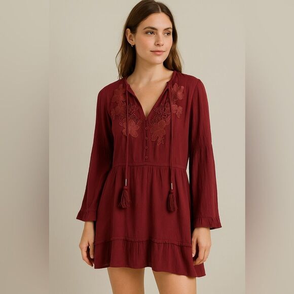 American Rag Tops - American Rag Burgundy Embroidered Dress |Size M| Feel Free to Send Me an Offer